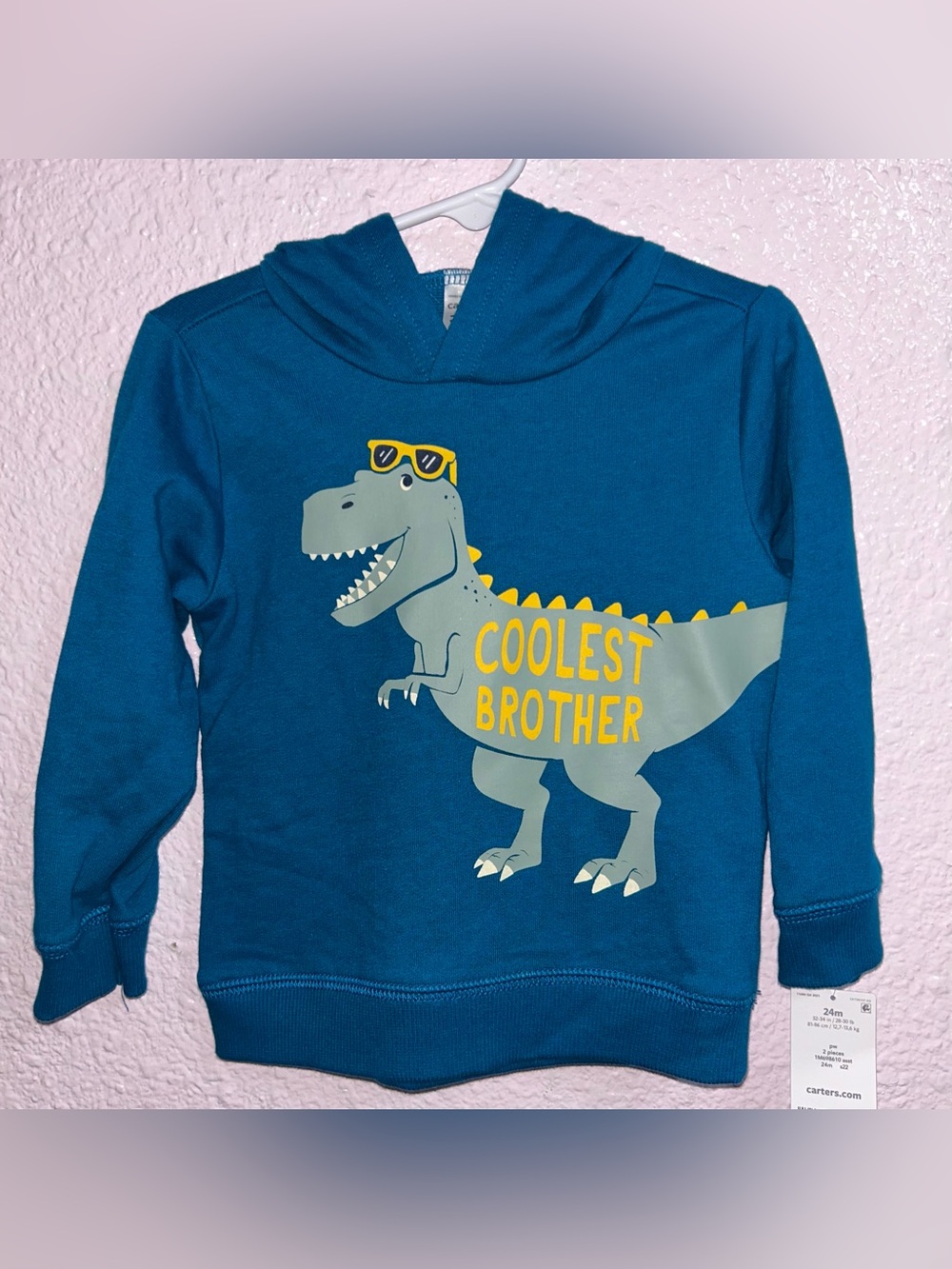 Carter's Teal Dinosaur 'Coolest Brother' Hoodie